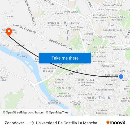 Zocodover (Plaza) to Universidad De Castilla La Mancha - Campus De Toledo map