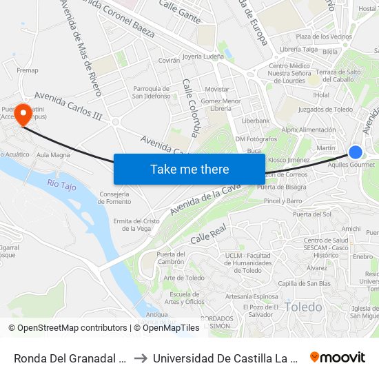 Ronda Del Granadal (Estación Autobuses) to Universidad De Castilla La Mancha - Campus De Toledo map