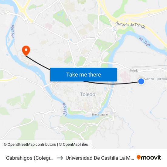 Cabrahigos (Colegio Ángel Del Alcázar) to Universidad De Castilla La Mancha - Campus De Toledo map