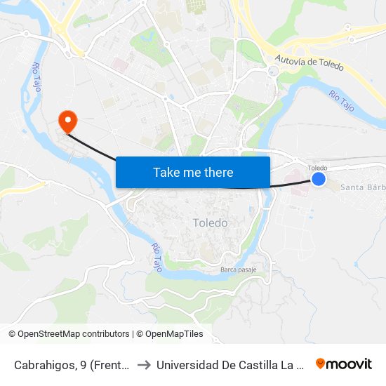 Cabrahigos, 9 (Frente Residencia 3ª Edad) to Universidad De Castilla La Mancha - Campus De Toledo map
