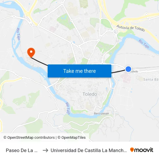 Paseo De La Rosa, Renfe to Universidad De Castilla La Mancha - Campus De Toledo map