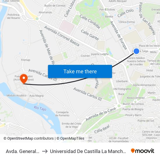 Avda. General Villalba, 3 to Universidad De Castilla La Mancha - Campus De Toledo map