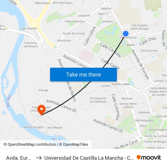 Avda. Europa, 24 to Universidad De Castilla La Mancha - Campus De Toledo map