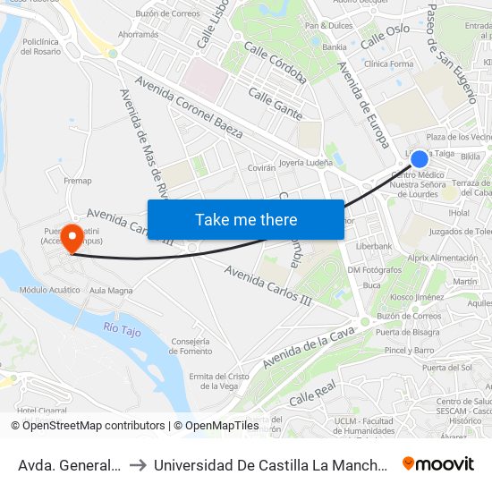 Avda. General Villalba, 6 to Universidad De Castilla La Mancha - Campus De Toledo map