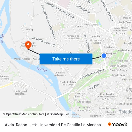 Avda. Reconquista, 6 to Universidad De Castilla La Mancha - Campus De Toledo map