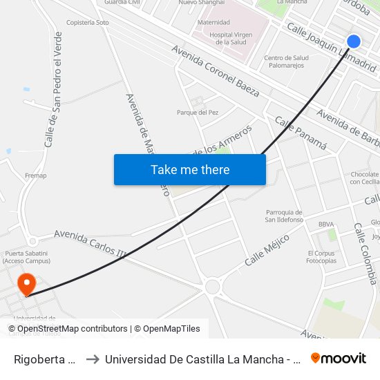 Rigoberta Menchú to Universidad De Castilla La Mancha - Campus De Toledo map
