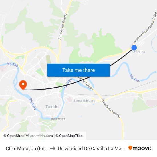 Ctra. Mocejón (Entrada Azucaica) to Universidad De Castilla La Mancha - Campus De Toledo map