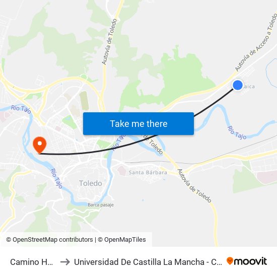 Camino Huerta, 5 to Universidad De Castilla La Mancha - Campus De Toledo map