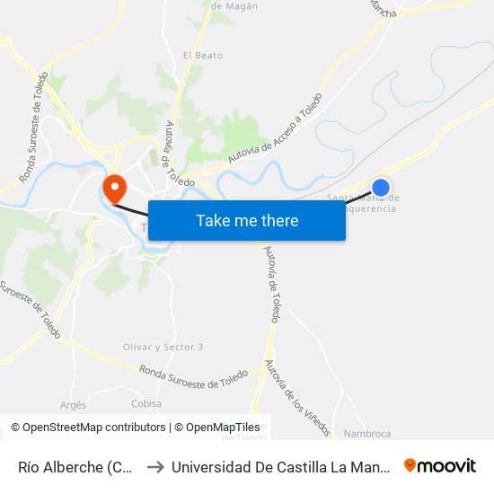 Río Alberche (Centro Cultural) to Universidad De Castilla La Mancha - Campus De Toledo map