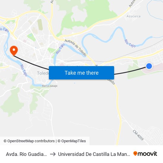 Avda. Río Guadiana (Urgencias) to Universidad De Castilla La Mancha - Campus De Toledo map