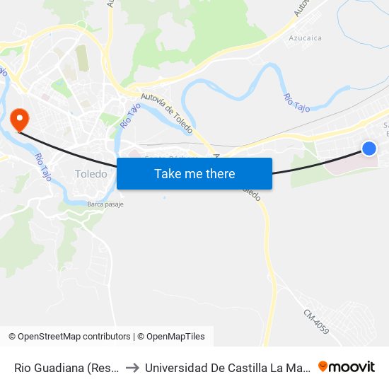 Rio Guadiana (Residencia 3ª Edad) to Universidad De Castilla La Mancha - Campus De Toledo map