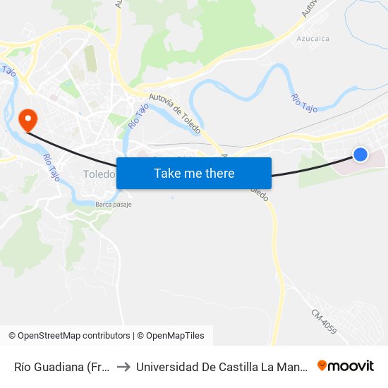 Río Guadiana (Frente Hospital) to Universidad De Castilla La Mancha - Campus De Toledo map