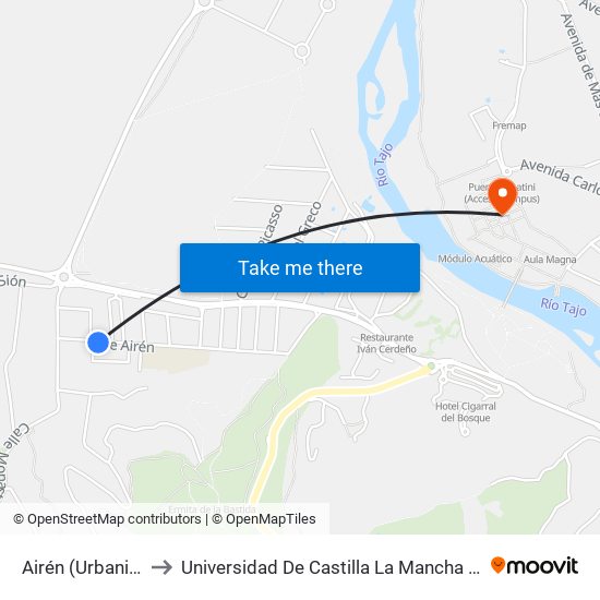 Airén (Urbanización 1) to Universidad De Castilla La Mancha - Campus De Toledo map
