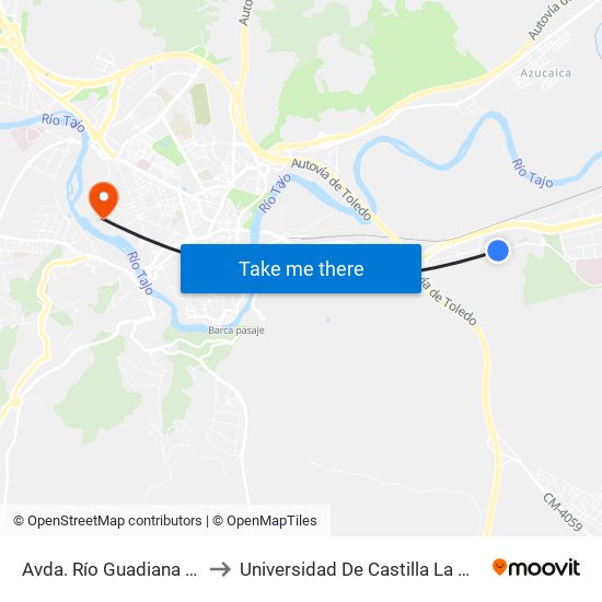 Avda. Río Guadiana (Glorieta Río Bracea) to Universidad De Castilla La Mancha - Campus De Toledo map