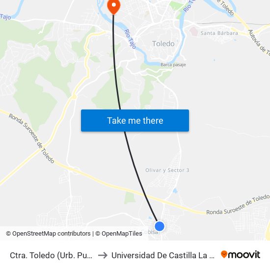 Ctra. Toledo (Urb. Puerta De Toledo), Cobisa to Universidad De Castilla La Mancha - Campus De Toledo map