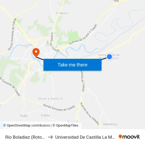 Río Boladiez (Rotonda De Los Patos) to Universidad De Castilla La Mancha - Campus De Toledo map