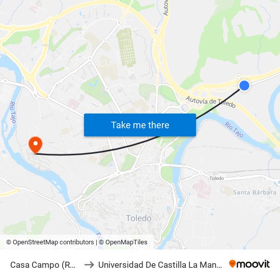Casa Campo (Rotonda Vuelta) to Universidad De Castilla La Mancha - Campus De Toledo map