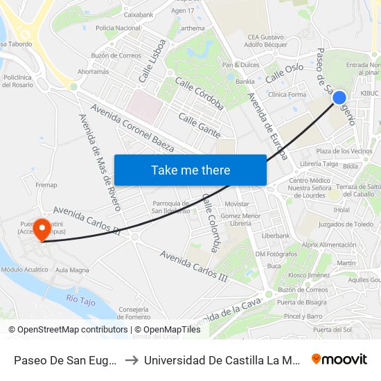 Paseo De San Eugenio (I.E.S. Greco) to Universidad De Castilla La Mancha - Campus De Toledo map