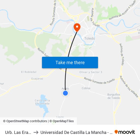 Urb. Las Eras (Argés) to Universidad De Castilla La Mancha - Campus De Toledo map