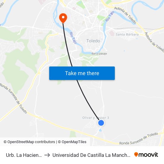 Urb. La Hacienda (Cobisa) to Universidad De Castilla La Mancha - Campus De Toledo map