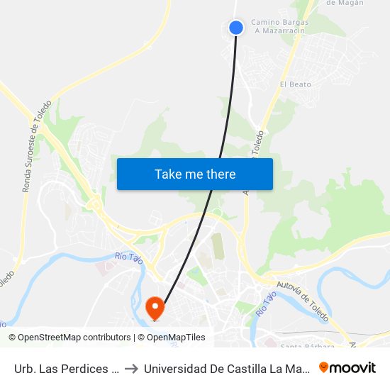 Urb. Las Perdices (Vuelta), Bargas to Universidad De Castilla La Mancha - Campus De Toledo map