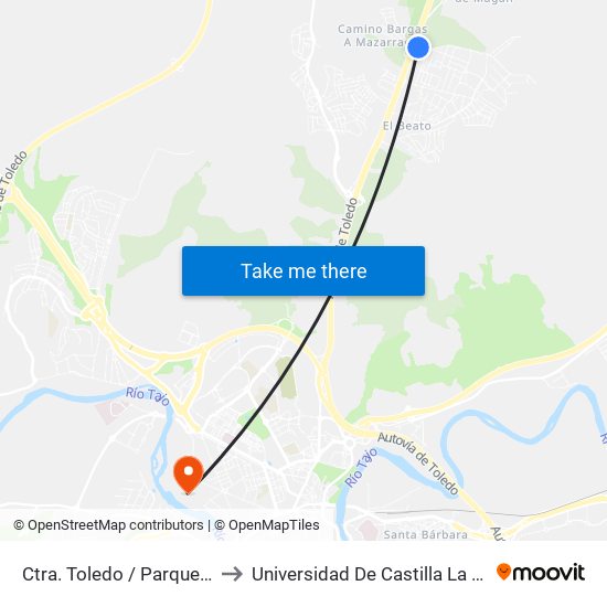 Ctra. Toledo / Parque El Cordel, Olías Del Rey to Universidad De Castilla La Mancha - Campus De Toledo map