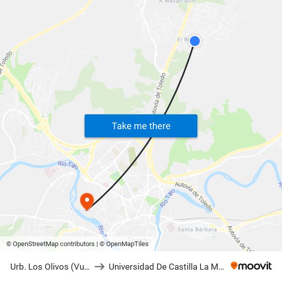 Urb. Los Olivos (Vuelta), Olías Del Rey to Universidad De Castilla La Mancha - Campus De Toledo map