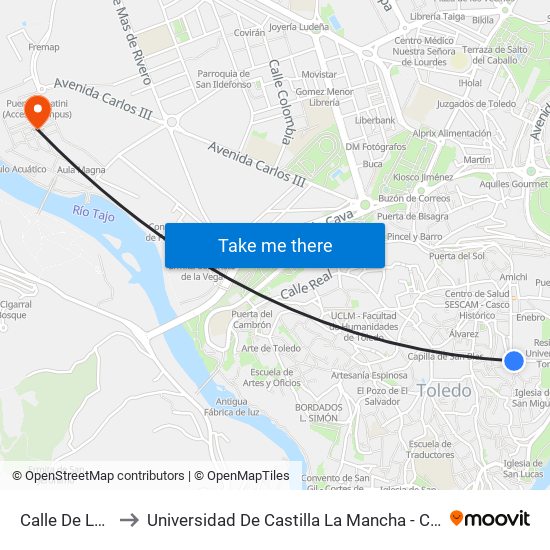 Calle De La Unión to Universidad De Castilla La Mancha - Campus De Toledo map
