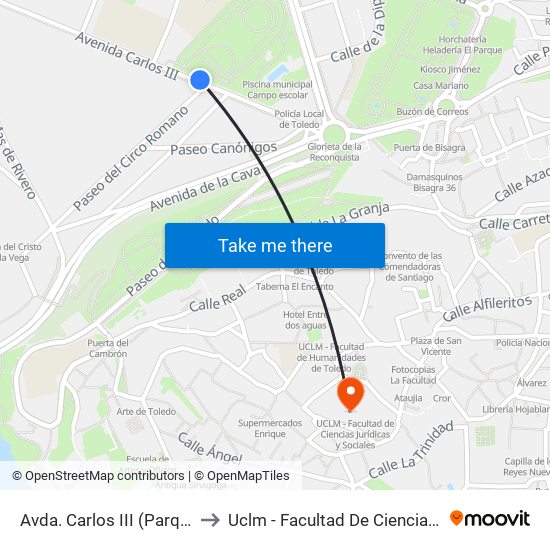 Avda. Carlos III (Parque Circo Romano) to Uclm - Facultad De Ciencias Jurídicas Y Sociales map