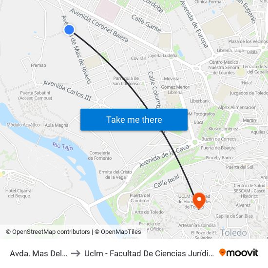 Avda. Mas Del Ribero to Uclm - Facultad De Ciencias Jurídicas Y Sociales map