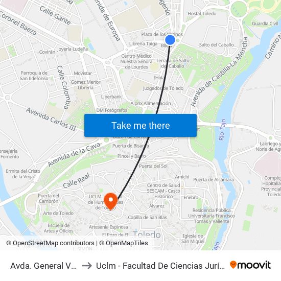 Avda. General Villalba, 19 to Uclm - Facultad De Ciencias Jurídicas Y Sociales map