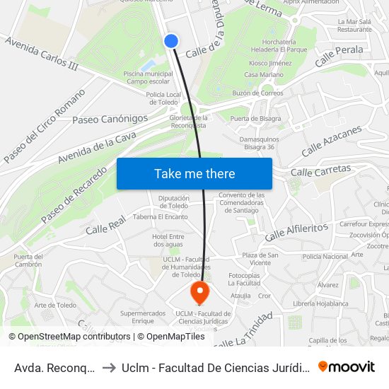 Avda. Reconquista, 6 to Uclm - Facultad De Ciencias Jurídicas Y Sociales map