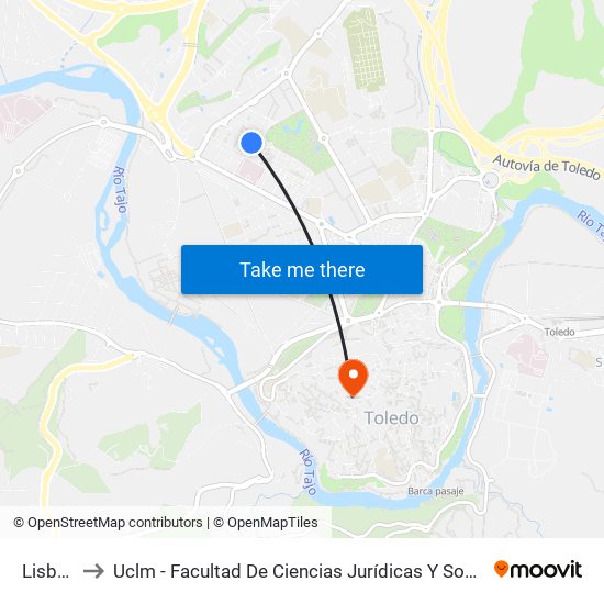 Lisboa to Uclm - Facultad De Ciencias Jurídicas Y Sociales map