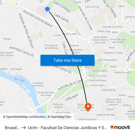 Bruselas to Uclm - Facultad De Ciencias Jurídicas Y Sociales map