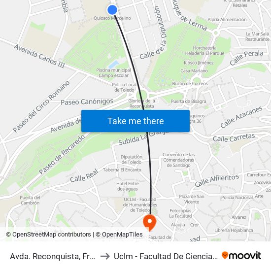 Avda. Reconquista, Frente Al Número 12 to Uclm - Facultad De Ciencias Jurídicas Y Sociales map