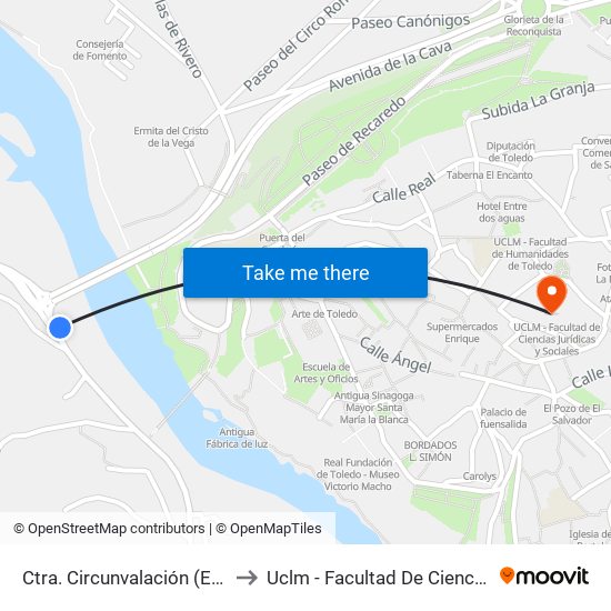 Ctra. Circunvalación (Entrada Puente Nuevo) to Uclm - Facultad De Ciencias Jurídicas Y Sociales map