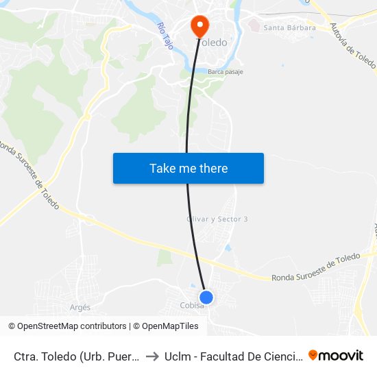 Ctra. Toledo / Urb. Puerta De Toledo (Cobisa) to Uclm - Facultad De Ciencias Jurídicas Y Sociales map