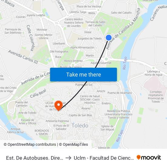 Est. De Autobuses. Dirección Casco Histórico to Uclm - Facultad De Ciencias Jurídicas Y Sociales map