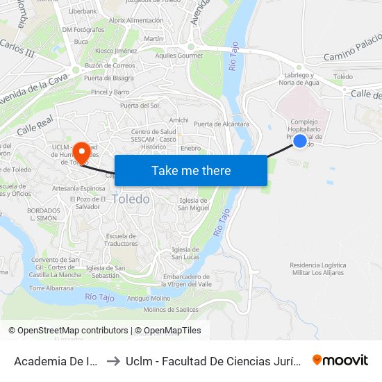 Academia De Infantería to Uclm - Facultad De Ciencias Jurídicas Y Sociales map