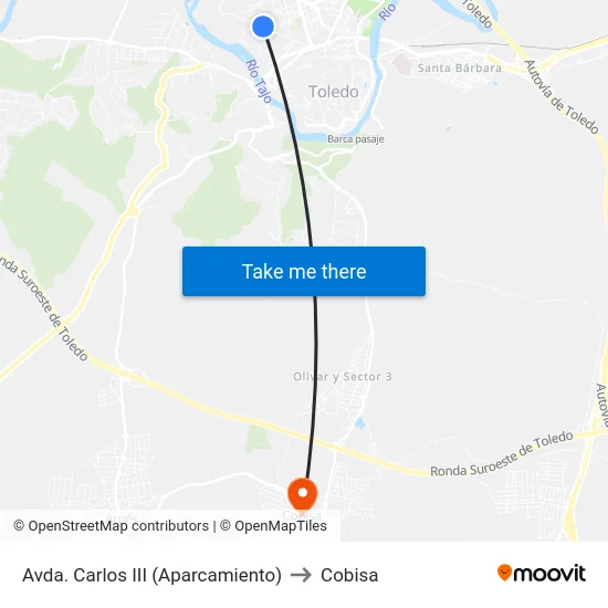 Avda. Carlos III (Aparcamiento) to Cobisa map