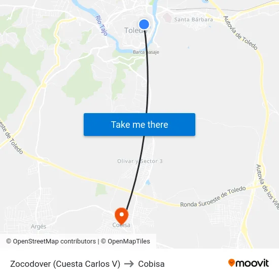 Zocodover (Cuesta Carlos V) to Cobisa map