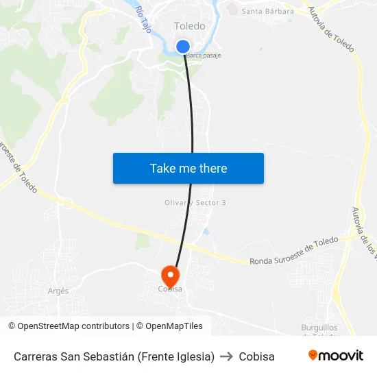 Carreras San Sebastián (Frente Iglesia) to Cobisa map