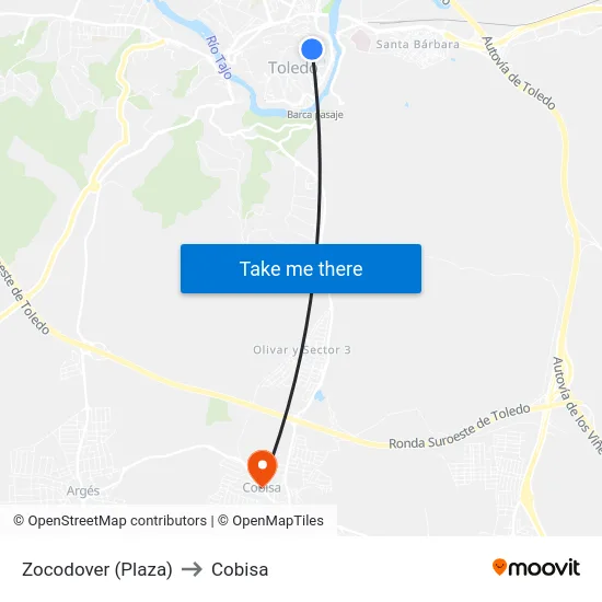 Zocodover (Plaza) to Cobisa map