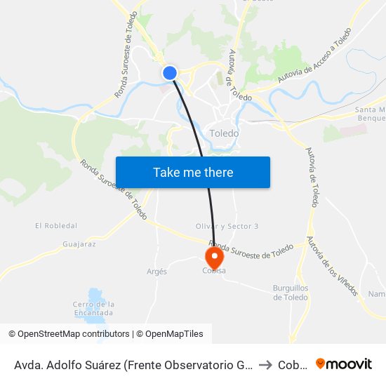 Avda. Adolfo Suárez (Frente Observatorio Geofísico) to Cobisa map