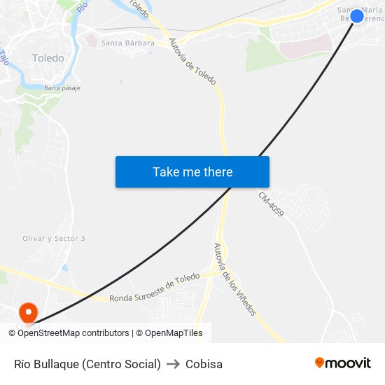 Río Bullaque (Centro Social) to Cobisa map