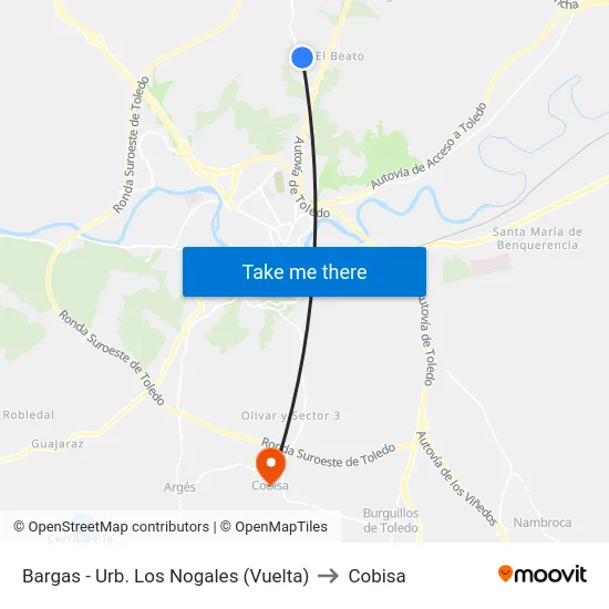 Bargas - Urb. Los Nogales (Vuelta) to Cobisa map