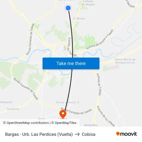 Bargas - Urb. Las Perdices (Vuelta) to Cobisa map