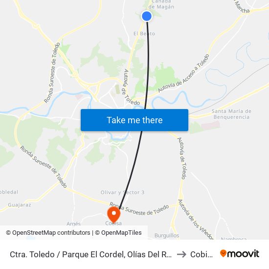 Ctra. Toledo / Parque El Cordel, Olías Del Rey to Cobisa map