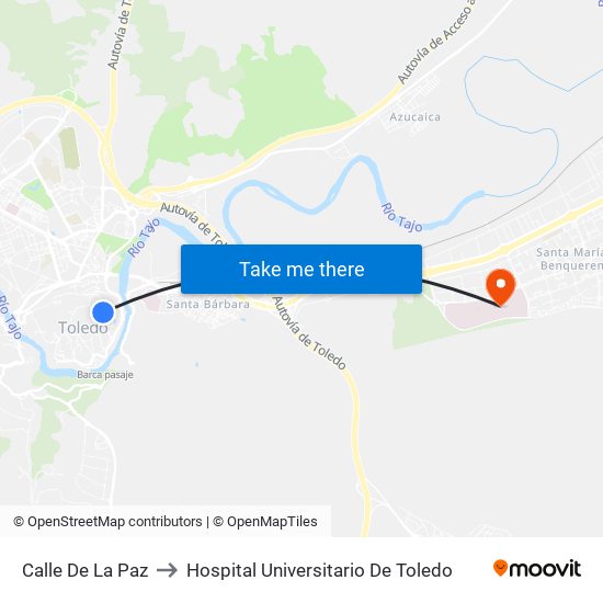 Calle De La Paz to Hospital Universitario De Toledo map