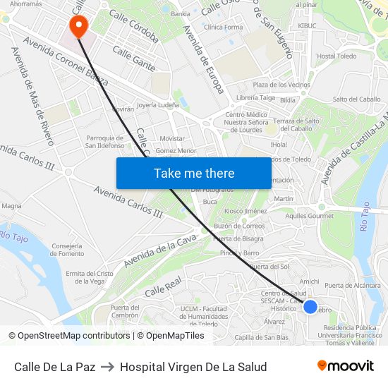 Calle De La Paz to Hospital Virgen De La Salud map